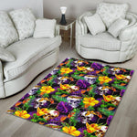 Purple Tropical Skull Pattern Print Area Rug GearFrost