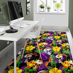 Purple Tropical Skull Pattern Print Area Rug GearFrost