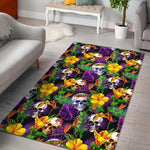 Purple Tropical Skull Pattern Print Area Rug GearFrost