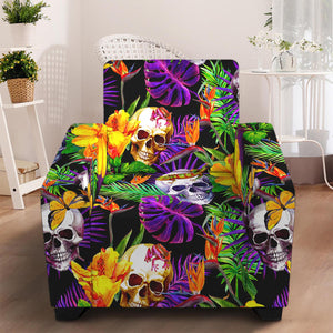 Purple Tropical Skull Pattern Print Armchair Slipcover