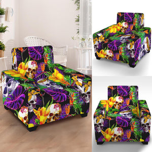 Purple Tropical Skull Pattern Print Armchair Slipcover