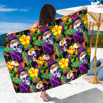 Purple Tropical Skull Pattern Print Beach Sarong Wrap