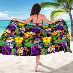 Purple Tropical Skull Pattern Print Beach Sarong Wrap