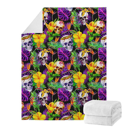Purple Tropical Skull Pattern Print Blanket