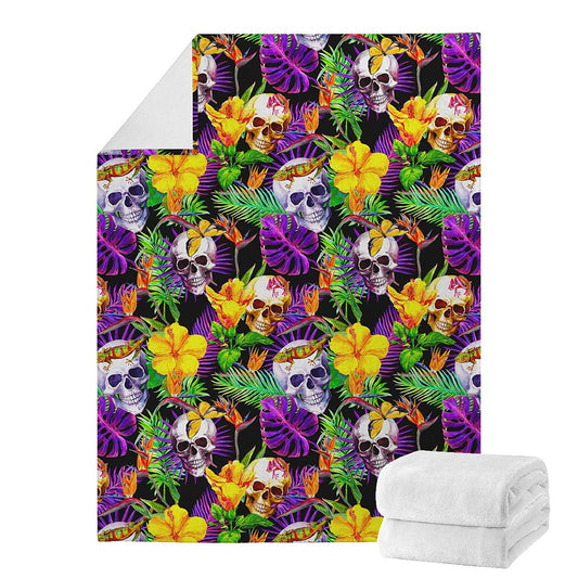 Purple Tropical Skull Pattern Print Blanket