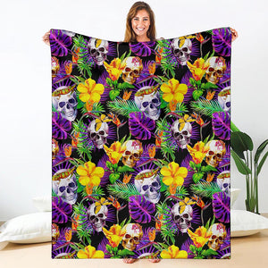 Purple Tropical Skull Pattern Print Blanket