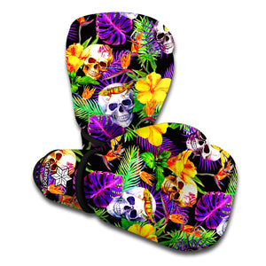 Purple Tropical Skull Pattern Print Boxing Gloves