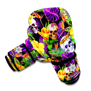 Purple Tropical Skull Pattern Print Boxing Gloves