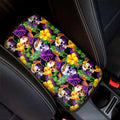 Purple Tropical Skull Pattern Print Car Center Console Cover