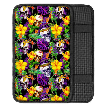 Purple Tropical Skull Pattern Print Car Center Console Cover