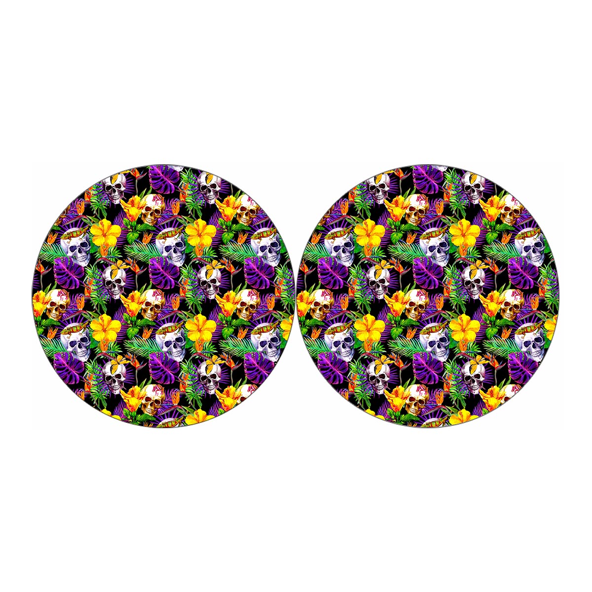 Purple Tropical Skull Pattern Print Car Coasters