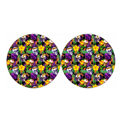 Purple Tropical Skull Pattern Print Car Coasters