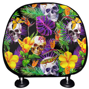 Purple Tropical Skull Pattern Print Car Headrest Covers