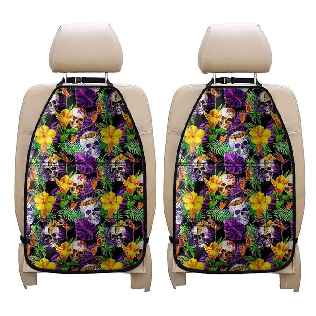 Purple Tropical Skull Pattern Print Car Seat Organizers