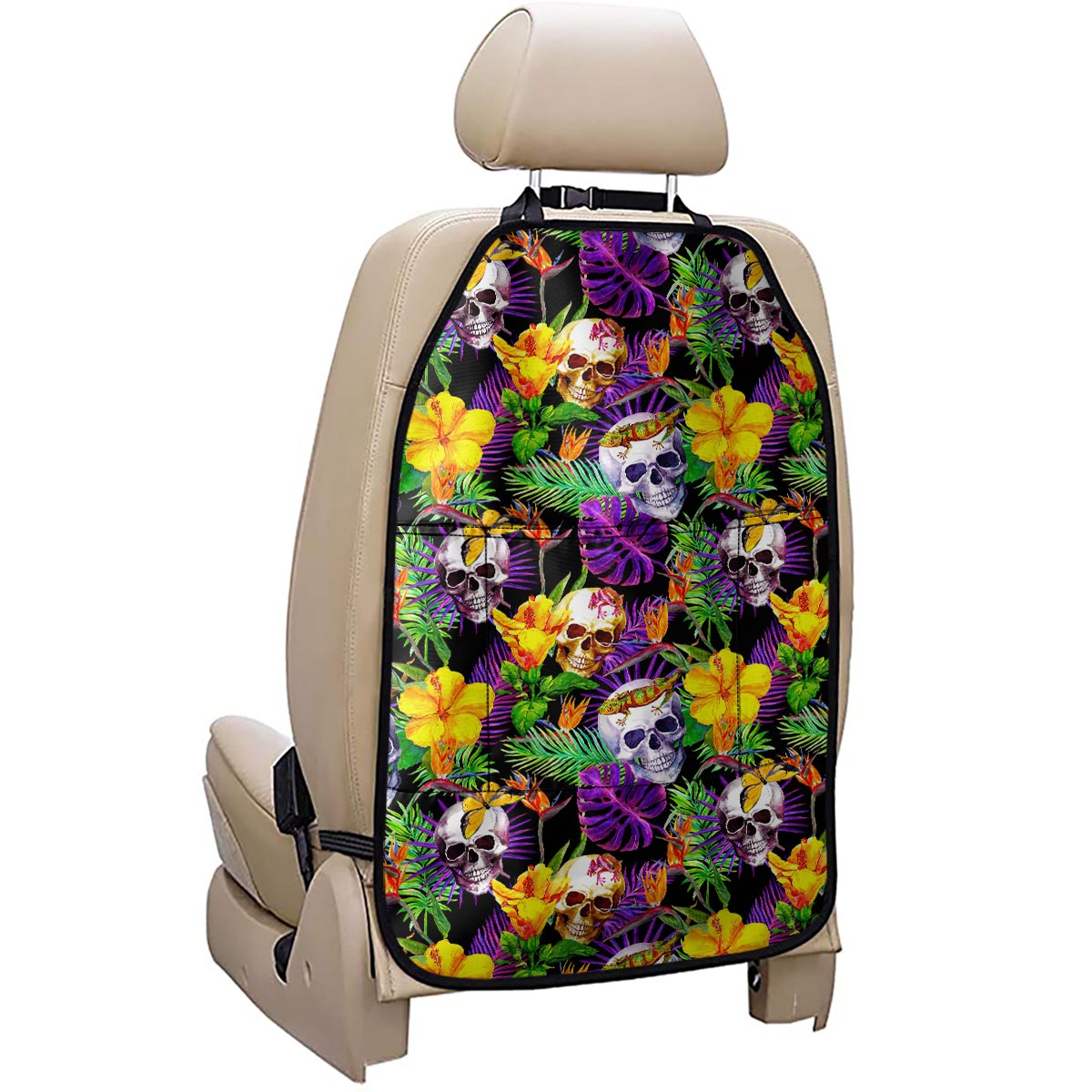 Purple Tropical Skull Pattern Print Car Seat Organizers