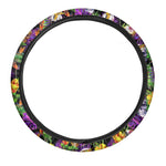 Purple Tropical Skull Pattern Print Car Steering Wheel Cover