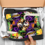 Purple Tropical Skull Pattern Print Comfy Boots GearFrost