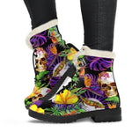Purple Tropical Skull Pattern Print Comfy Boots GearFrost