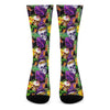 Purple Tropical Skull Pattern Print Crew Socks