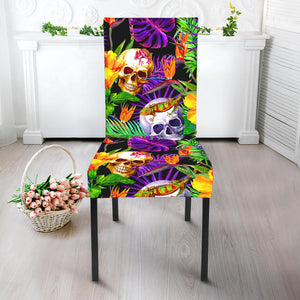 Purple Tropical Skull Pattern Print Dining Chair Slipcover