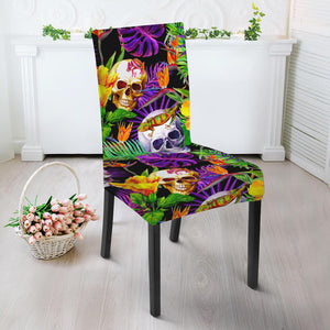 Purple Tropical Skull Pattern Print Dining Chair Slipcover