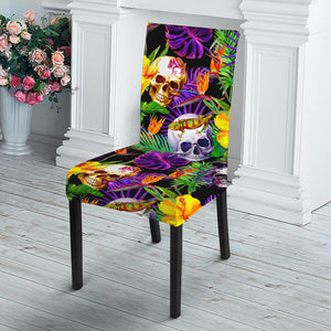 Purple Tropical Skull Pattern Print Dining Chair Slipcover