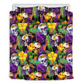 Purple Tropical Skull Pattern Print Duvet Cover Bedding Set