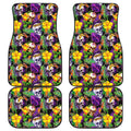 Purple Tropical Skull Pattern Print Front and Back Car Floor Mats