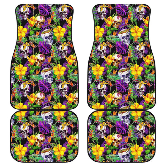 Purple Tropical Skull Pattern Print Front and Back Car Floor Mats