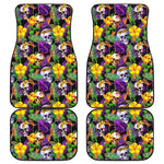 Purple Tropical Skull Pattern Print Front and Back Car Floor Mats