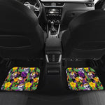Purple Tropical Skull Pattern Print Front and Back Car Floor Mats