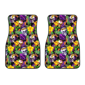 Purple Tropical Skull Pattern Print Front Car Floor Mats