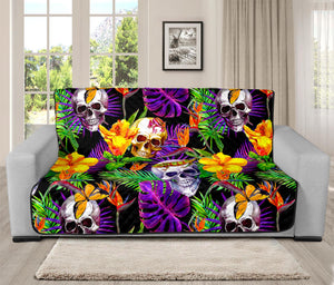 Purple Tropical Skull Pattern Print Futon Protector