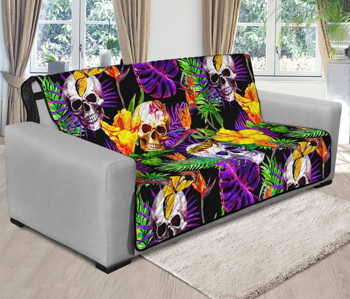 Purple Tropical Skull Pattern Print Futon Protector