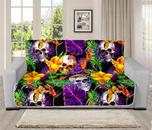 Purple Tropical Skull Pattern Print Futon Protector