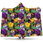 Purple Tropical Skull Pattern Print Hooded Blanket