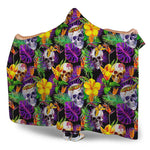 Purple Tropical Skull Pattern Print Hooded Blanket