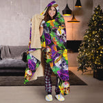 Purple Tropical Skull Pattern Print Hooded Blanket