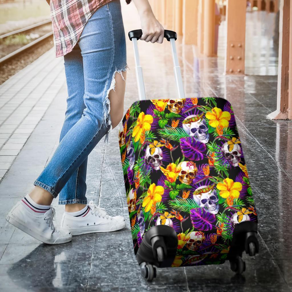 Purple Tropical Skull Pattern Print Luggage Cover GearFrost