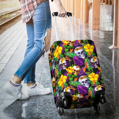 Purple Tropical Skull Pattern Print Luggage Cover GearFrost