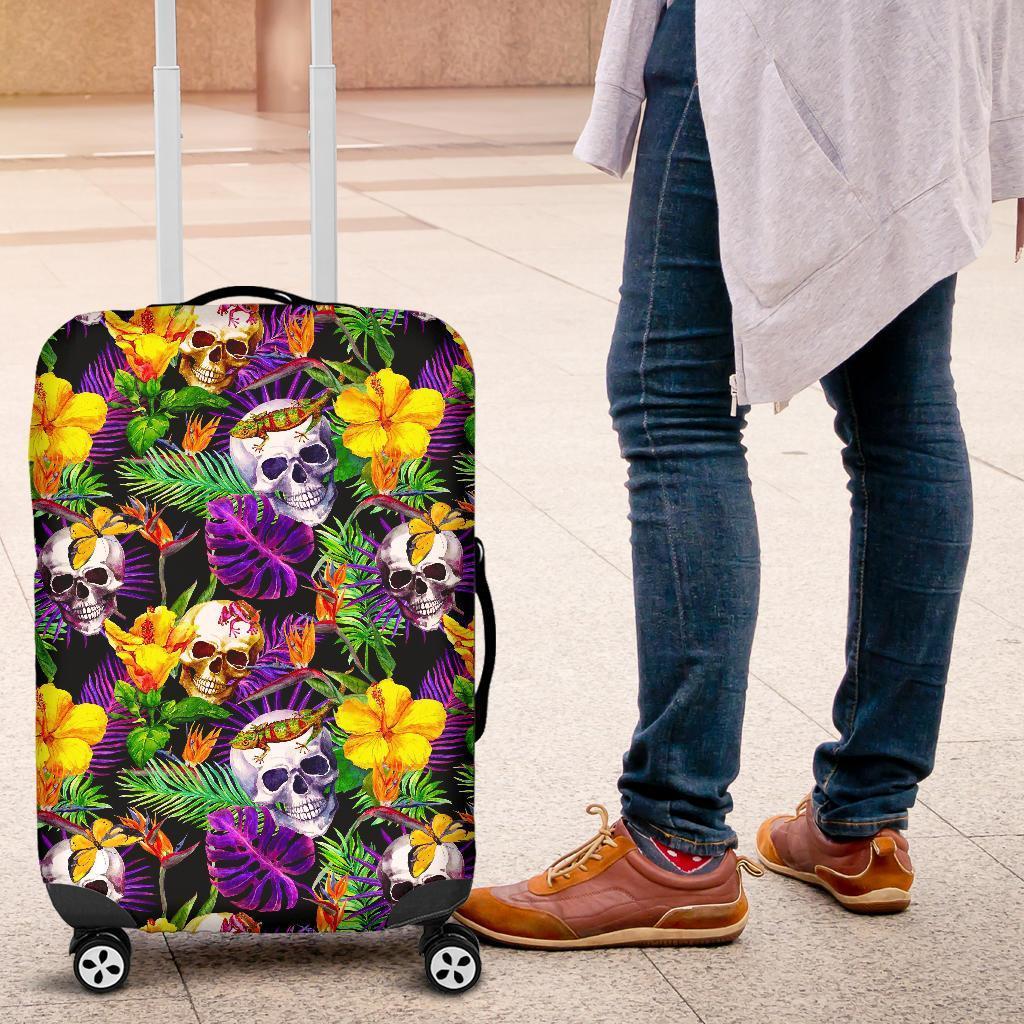 Purple Tropical Skull Pattern Print Luggage Cover GearFrost