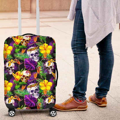 Purple Tropical Skull Pattern Print Luggage Cover GearFrost