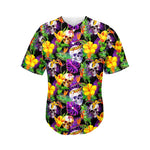 Purple Tropical Skull Pattern Print Men's Baseball Jersey