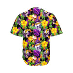 Purple Tropical Skull Pattern Print Men's Baseball Jersey