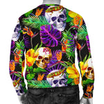 Purple Tropical Skull Pattern Print Men's Crewneck Sweatshirt GearFrost