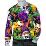 Purple Tropical Skull Pattern Print Men's Crewneck Sweatshirt GearFrost