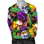 Purple Tropical Skull Pattern Print Men's Crewneck Sweatshirt GearFrost