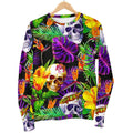 Purple Tropical Skull Pattern Print Men's Crewneck Sweatshirt