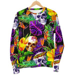 Purple Tropical Skull Pattern Print Men's Crewneck Sweatshirt GearFrost
