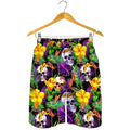 Purple Tropical Skull Pattern Print Men's Shorts